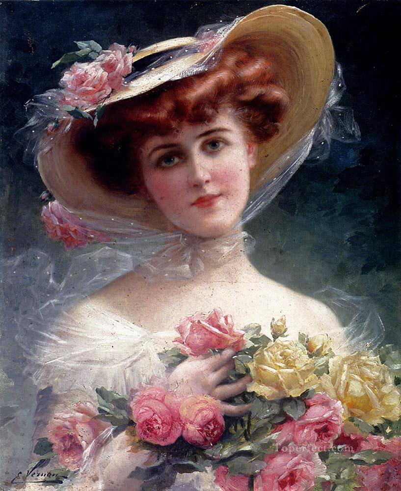 La Belle Aux Fleurs chica Emile Vernon Pintura al óleo